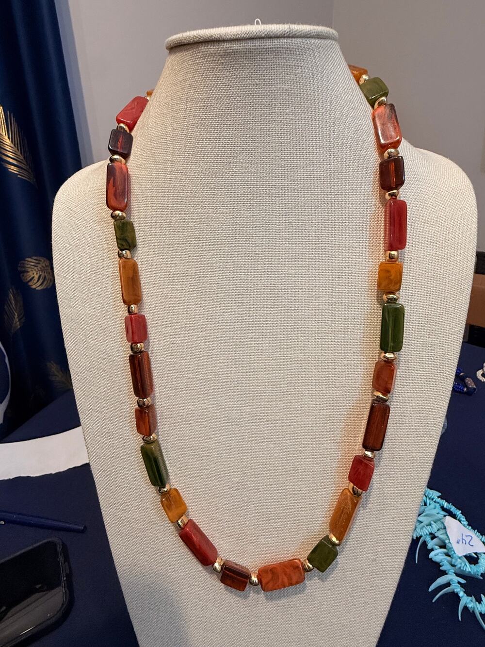 Vintage Multicolor Acrylic Tube Bead Necklace 28” Retro Statement